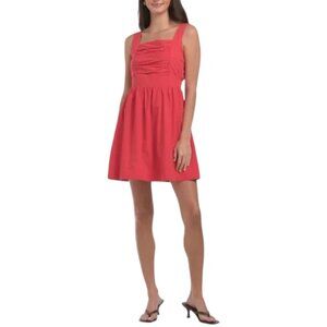 WHITE CLOSET Red Sleeveless Ruched Top Mini Dress